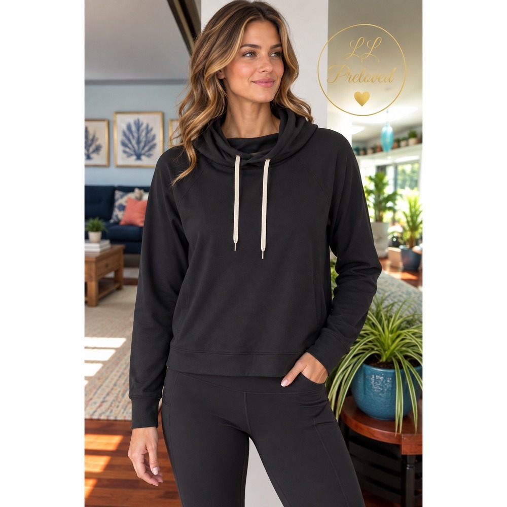 Vuori Halo Essential Hoodie Womens Large Black VW226 Pullover Athleisure Yoga